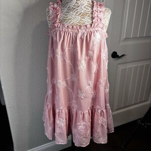 Entro Pink Babydoll Dress W/ Ruffles Lace  Embroidered Roses L NWT Coquette